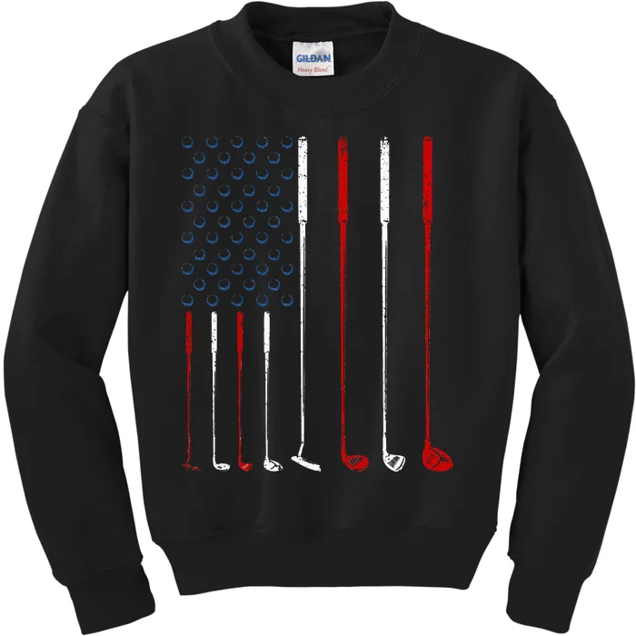 Golf Clubs American Flag Kids Sweatshirt