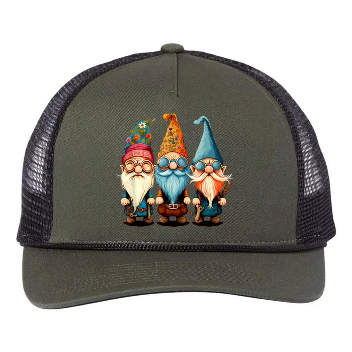 Gnome Cute And Funny Gnome Hippie Sunflower Peace Love Retro Rope Trucker Hat Cap