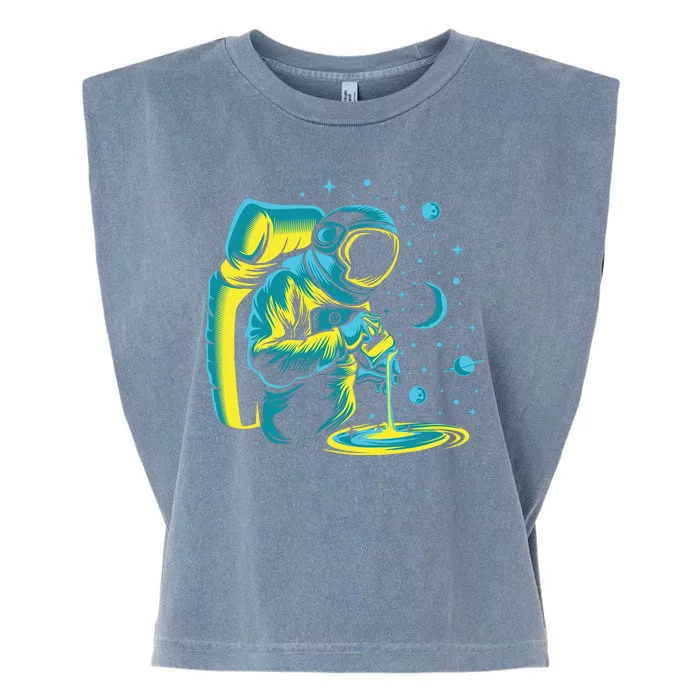 Galaxy Coffee Astronaut Pouring Coffee Garment-Dyed Women's Muscle Tee