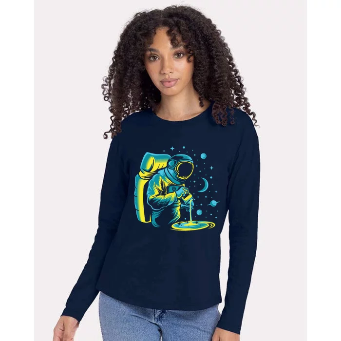 Galaxy Coffee Astronaut Pouring Coffee Womens Cotton Relaxed Long Sleeve T-Shirt