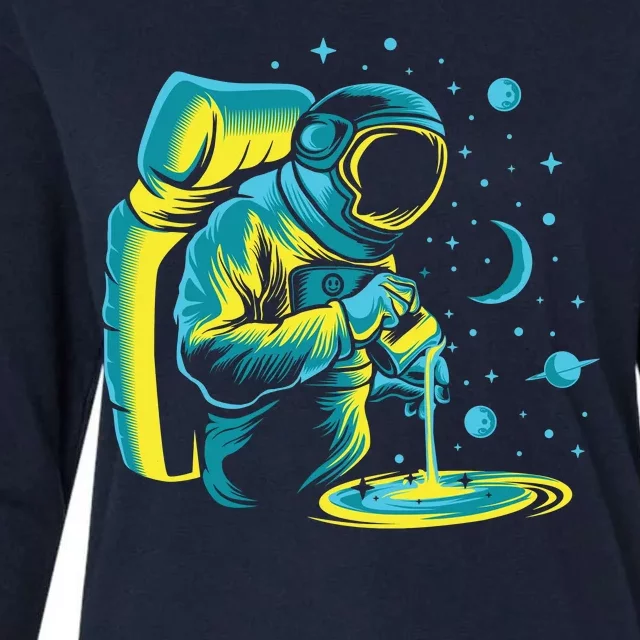 Galaxy Coffee Astronaut Pouring Coffee Womens Cotton Relaxed Long Sleeve T-Shirt