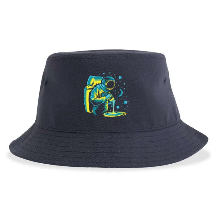 Galaxy Coffee Astronaut Pouring Coffee Sustainable Bucket Hat