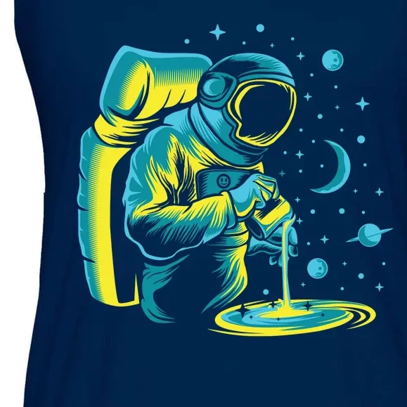 Galaxy Coffee Astronaut Pouring Coffee Ladies Essential Flowy Tank