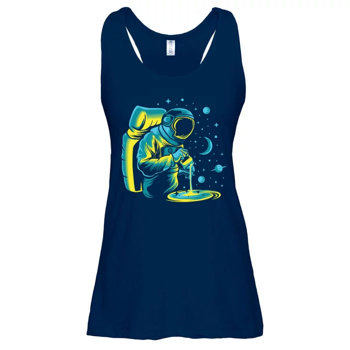 Galaxy Coffee Astronaut Pouring Coffee Ladies Essential Flowy Tank