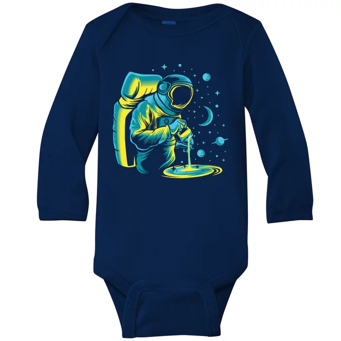 Galaxy Coffee Astronaut Pouring Coffee Baby Long Sleeve Bodysuit