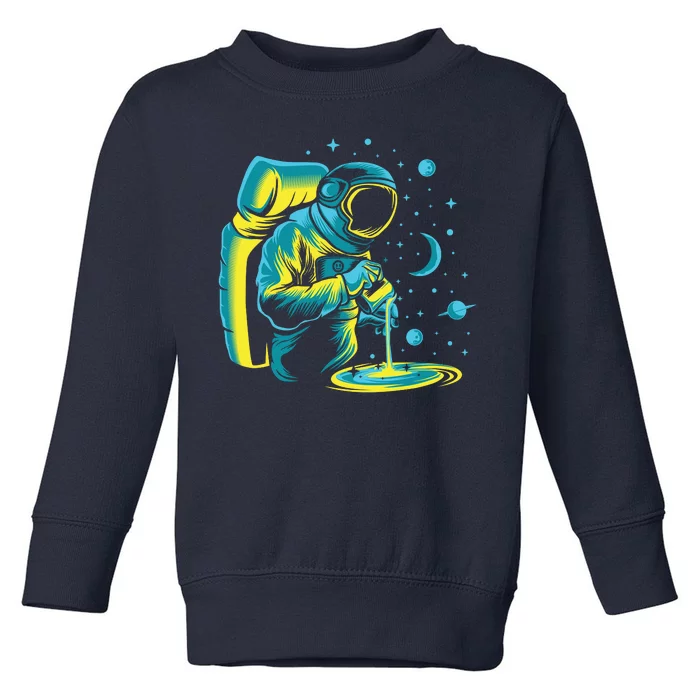 Galaxy Coffee Astronaut Pouring Coffee Toddler Sweatshirt