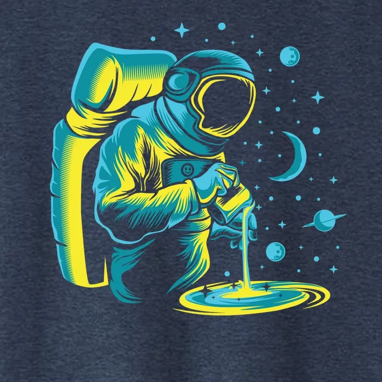 Galaxy Coffee Astronaut Pouring Coffee Women's Crop Top Tee