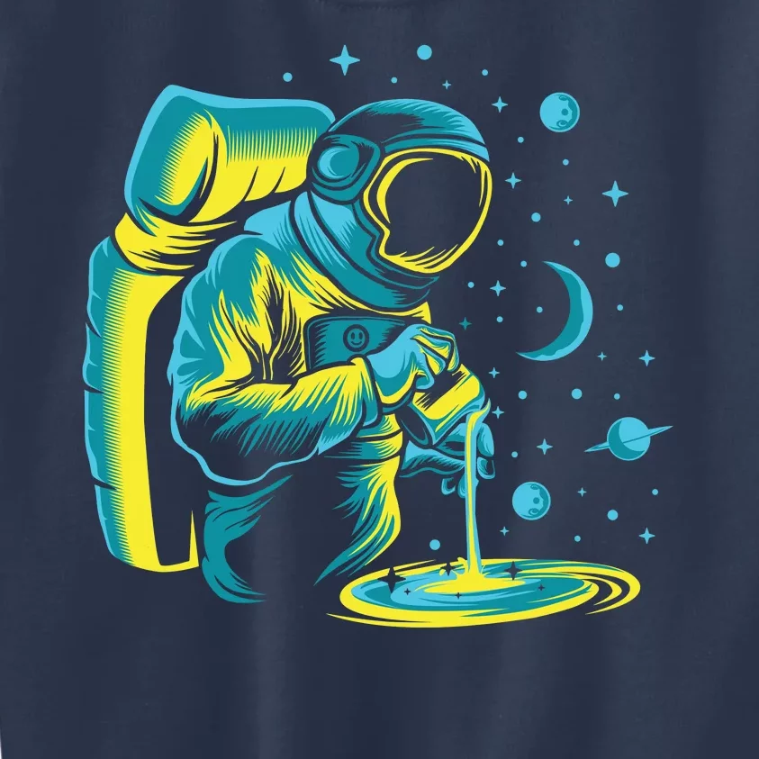 Galaxy Coffee Astronaut Pouring Coffee Kids Sweatshirt