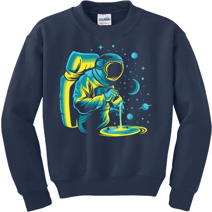 Galaxy Coffee Astronaut Pouring Coffee Kids Sweatshirt