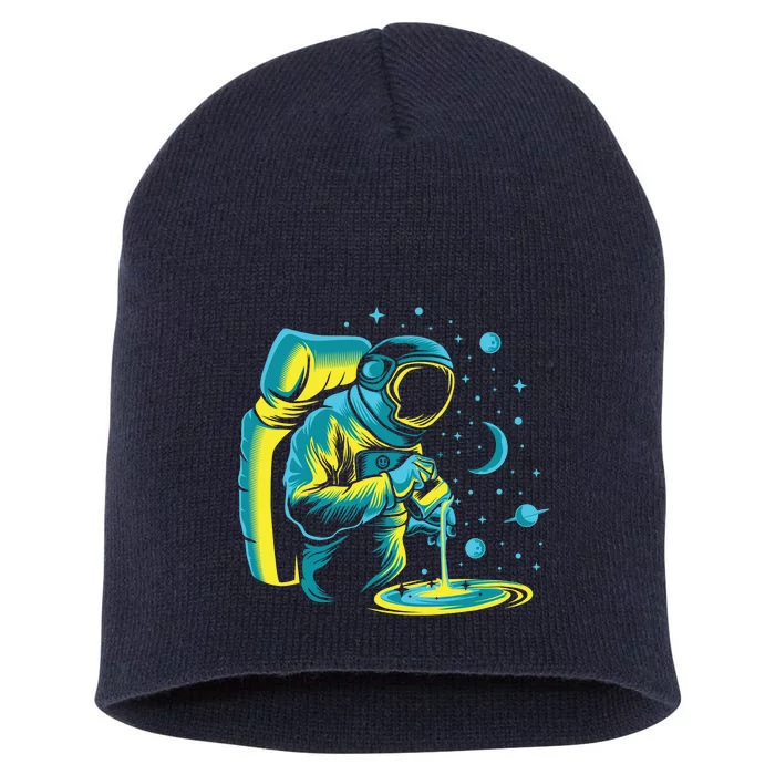 Galaxy Coffee Astronaut Pouring Coffee Short Acrylic Beanie