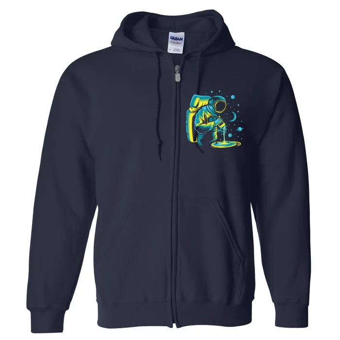 Galaxy Coffee Astronaut Pouring Coffee Full Zip Hoodie