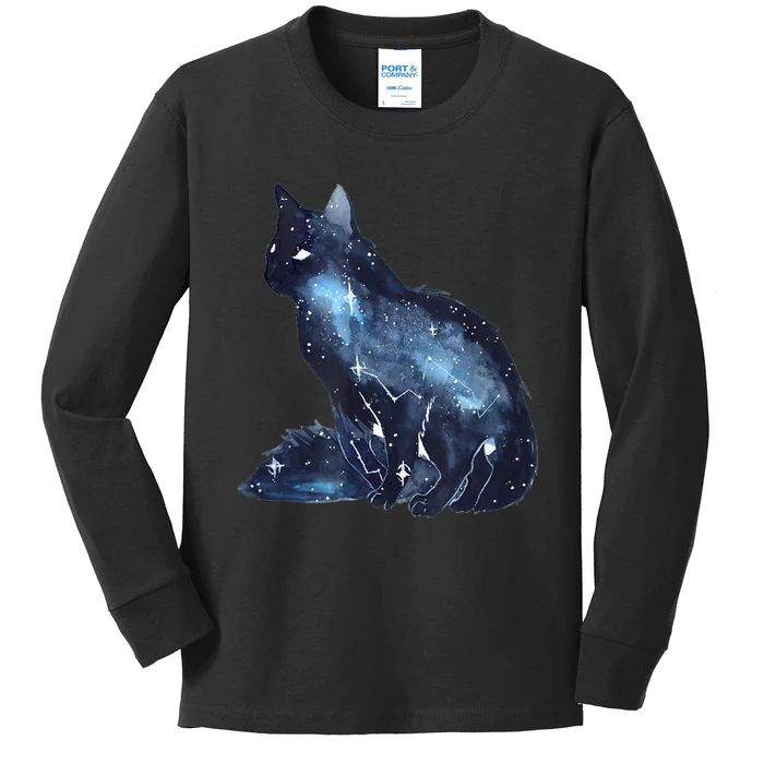 Galactic Cat Astronomy Kitten Stars Solar System Kids Long Sleeve Shirt