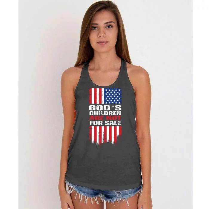 Gods Children Are Not For Sale American Flag Women's Knotted Racerback Tank