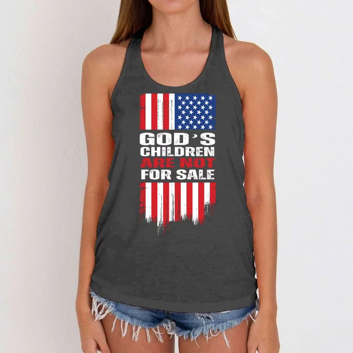 Gods Children Are Not For Sale American Flag Women's Knotted Racerback Tank