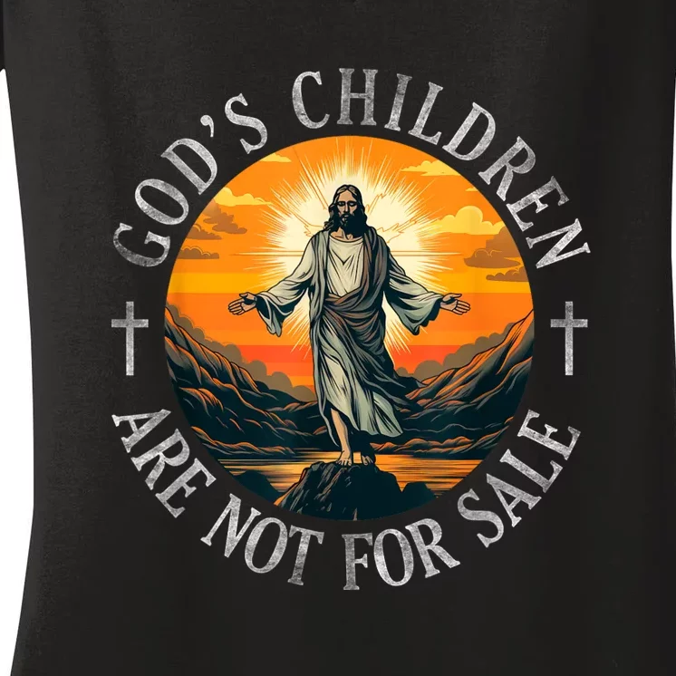 Gods Children Are Not For Sale Jesus Cross Christian Women's V-Neck T-Shirt