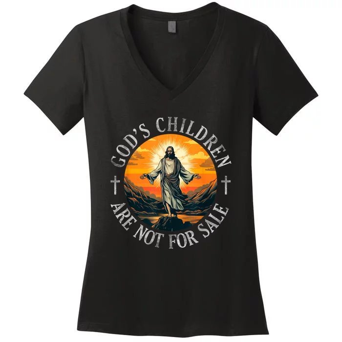 Gods Children Are Not For Sale Jesus Cross Christian Women's V-Neck T-Shirt