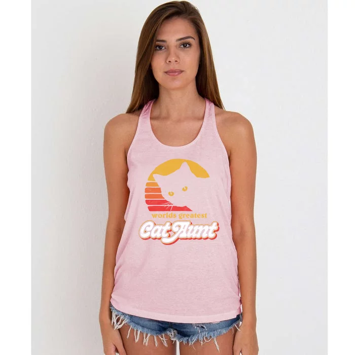 Greatest Cat Aunt Vintage Eighties Style Cat Retro Cute Gift Women's Knotted Racerback Tank