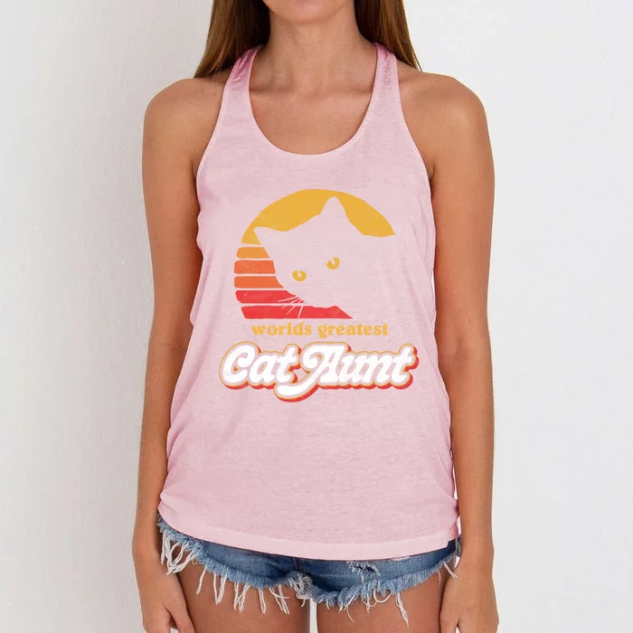 Greatest Cat Aunt Vintage Eighties Style Cat Retro Cute Gift Women's Knotted Racerback Tank