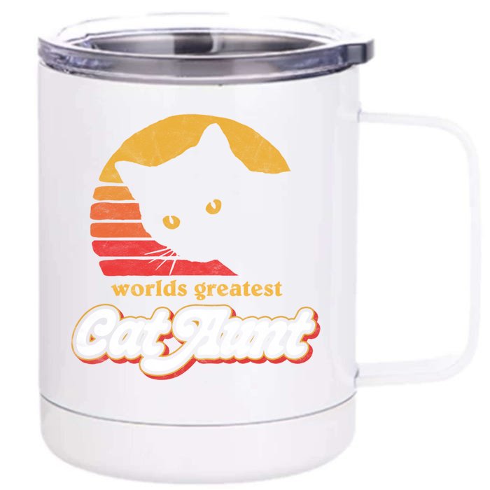 Greatest Cat Aunt Vintage Eighties Style Cat Retro Cute Gift Front & Back 12oz Stainless Steel Tumbler Cup