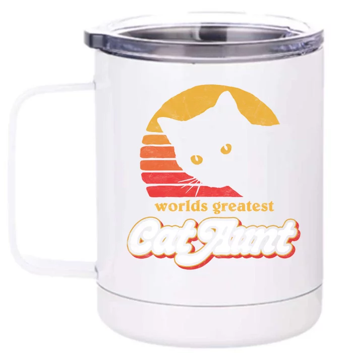 Greatest Cat Aunt Vintage Eighties Style Cat Retro Cute Gift Front & Back 12oz Stainless Steel Tumbler Cup