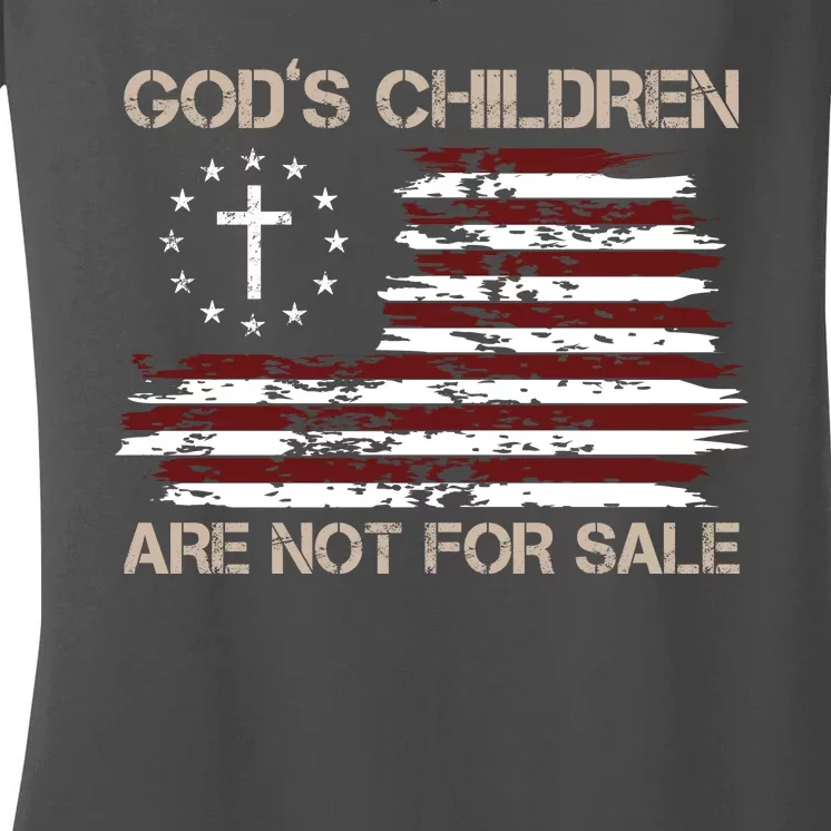 Gods Children Are Not For Sale American Flag Cross Women's V-Neck T-Shirt