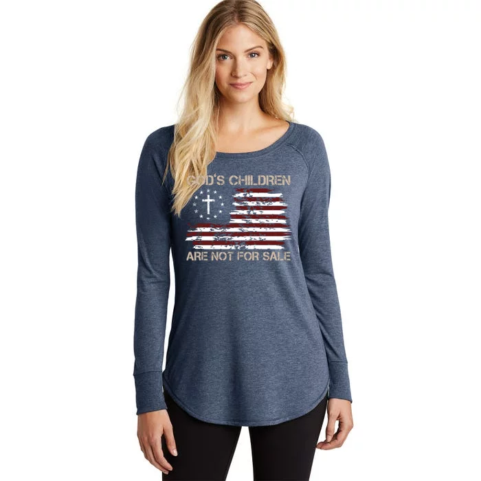 Gods Children Are Not For Sale American Flag Cross Women's Perfect Tri Tunic Long Sleeve Shirt