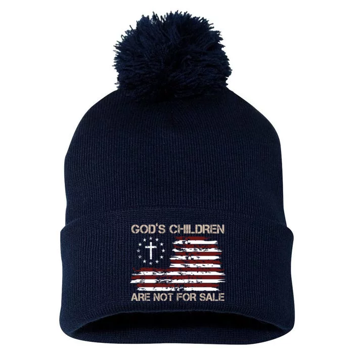 Gods Children Are Not For Sale American Flag Cross Pom Pom 12in Knit Beanie