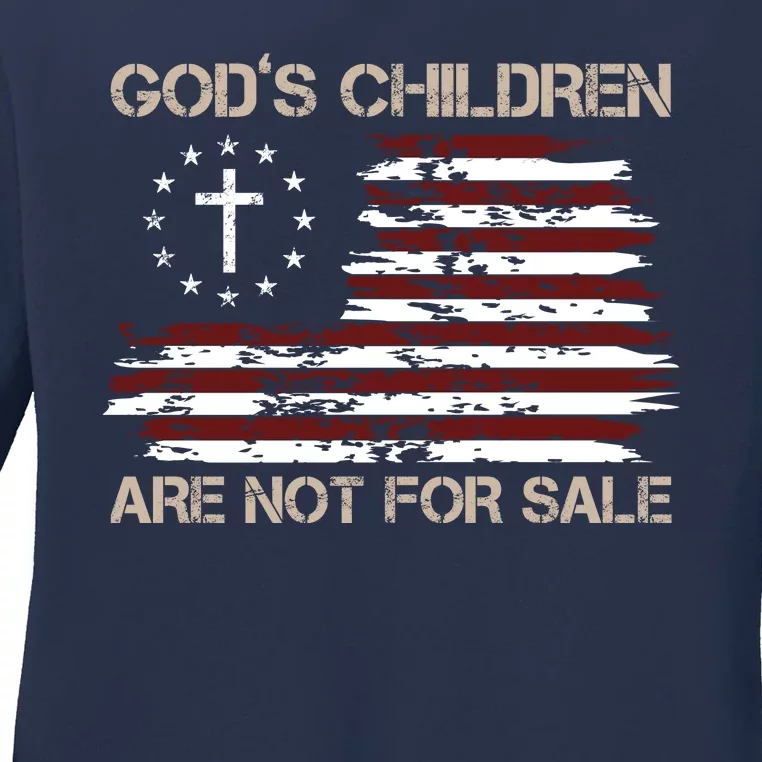 Gods Children Are Not For Sale American Flag Cross Ladies Long Sleeve Shirt