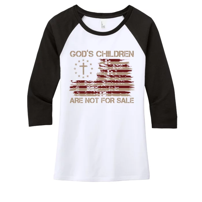 Gods Children Are Not For Sale American Flag Cross Women's Tri-Blend 3/4-Sleeve Raglan Shirt