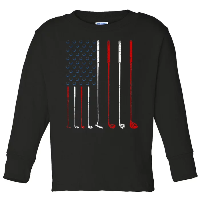 Golf Clubs American Flag Toddler Long Sleeve Shirt