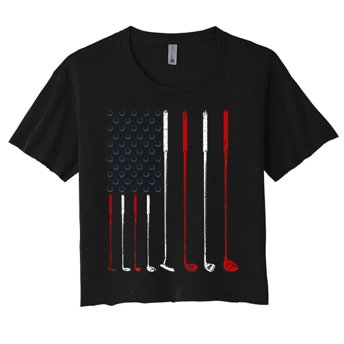 Golf Clubs American Flag Women's Crop Top Tee