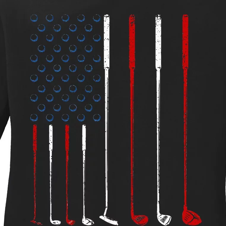 Golf Clubs American Flag Ladies Long Sleeve Shirt