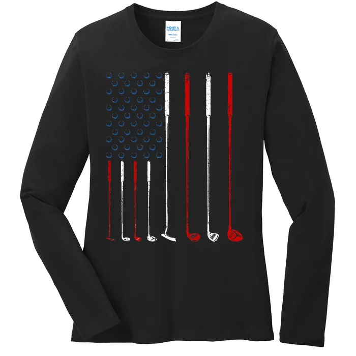 Golf Clubs American Flag Ladies Long Sleeve Shirt