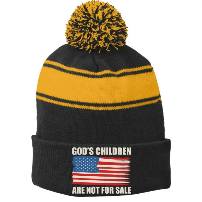 Gods Children Are Not For Sale USA Flag Stripe Pom Pom Beanie