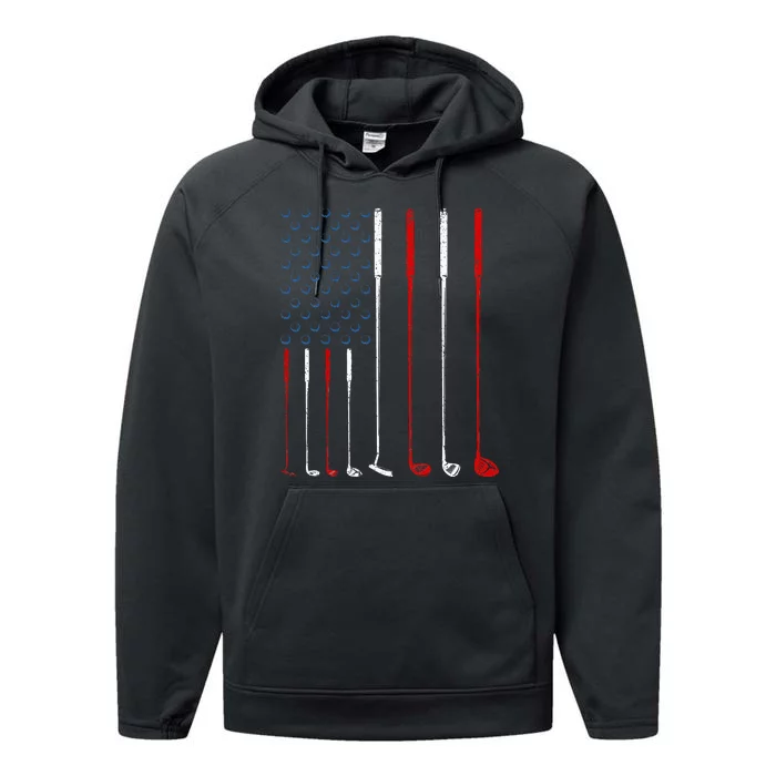 Golf Clubs American Flag Performance Fleece Hoodie