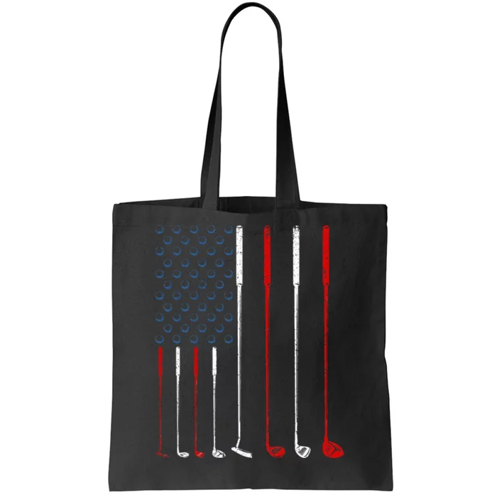 Golf Clubs American Flag Tote Bag