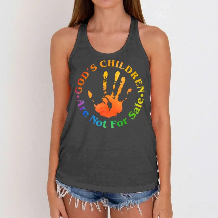 Gods Children Are Not For Sale Colorful Hand Print Women's Knotted Racerback Tank