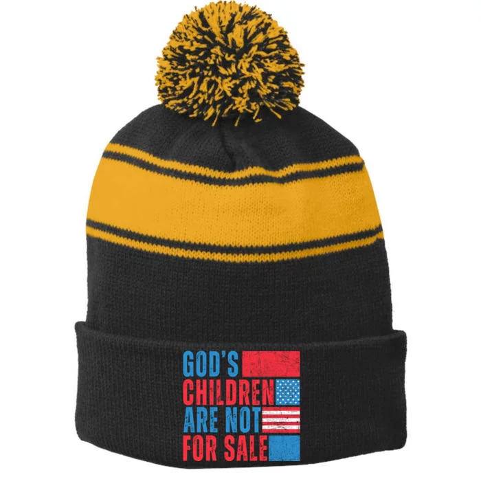 Gods Children Are Not For Sale Vintage Distressed Stripe Pom Pom Beanie