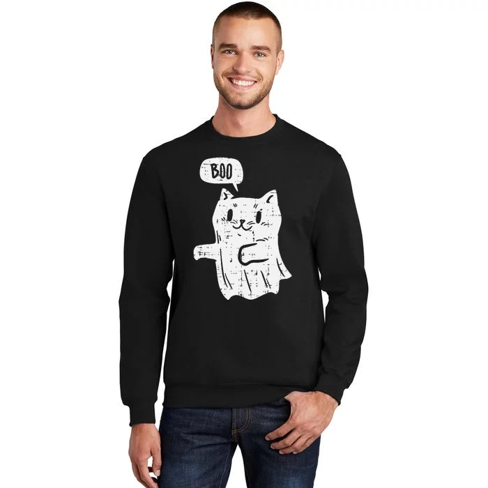 Ghost Cat Boo Funny Halloween Animal Pet Tall Sweatshirt