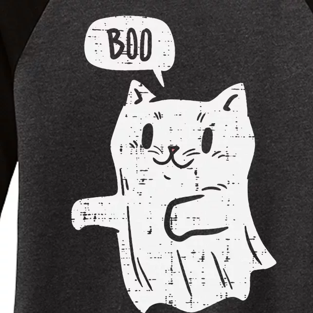 Ghost Cat Boo Funny Halloween Animal Pet Women's Tri-Blend 3/4-Sleeve Raglan Shirt