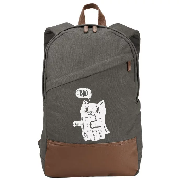 Ghost Cat Boo Funny Halloween Animal Pet Cotton Canvas Backpack