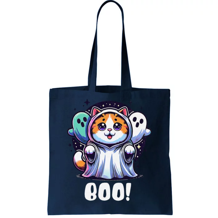 Ghost Cat Boo Funny Cute Cat Boo Kitty Halloween Tote Bag