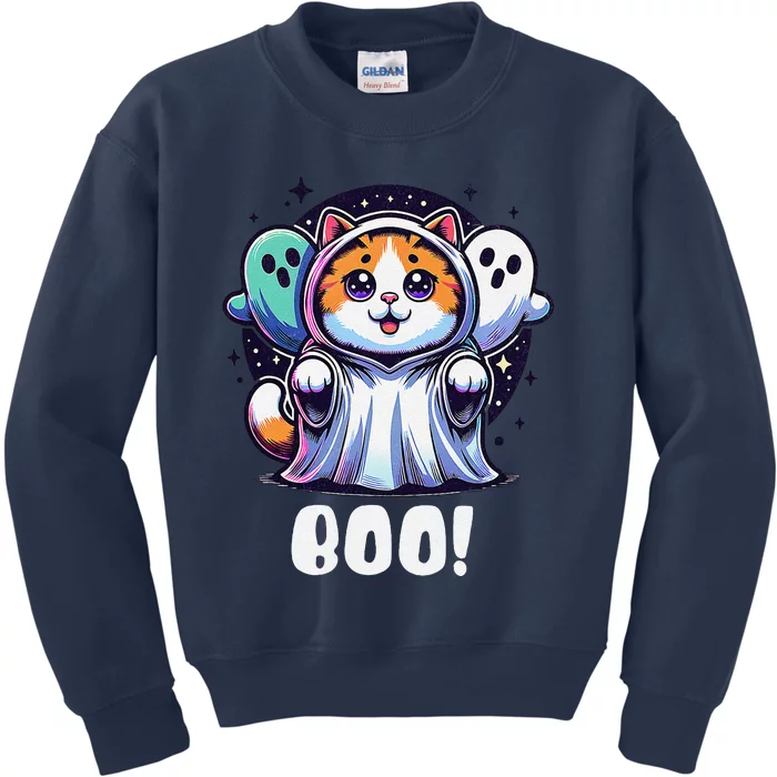 Ghost Cat Boo Funny Cute Cat Boo Kitty Halloween Kids Sweatshirt