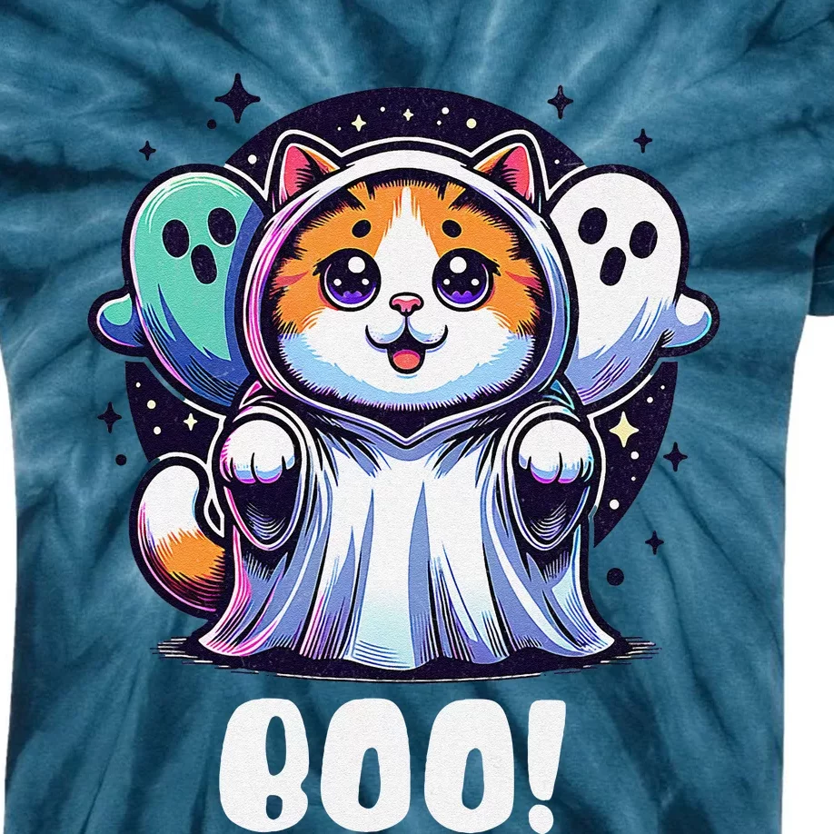 Ghost Cat Boo Funny Cute Cat Boo Kitty Halloween Kids Tie-Dye T-Shirt