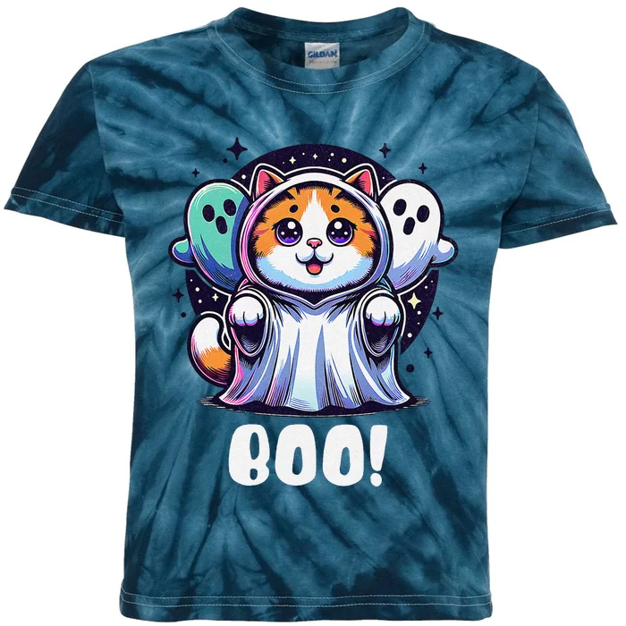 Ghost Cat Boo Funny Cute Cat Boo Kitty Halloween Kids Tie-Dye T-Shirt