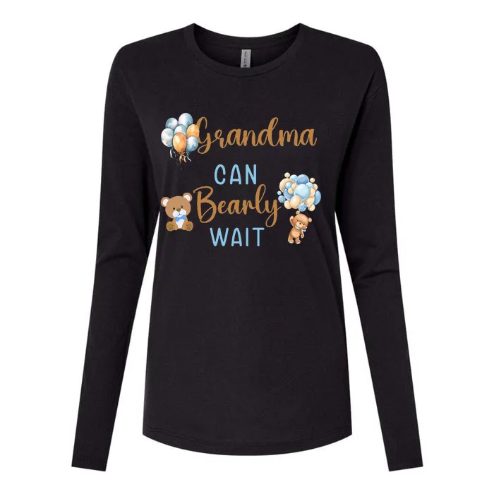 Grandma Can Bearly Wait Gender Neutral Baby Shower Matching Womens Cotton Relaxed Long Sleeve T-Shirt