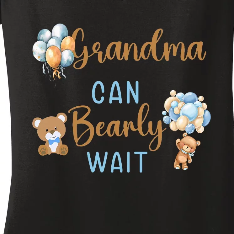 Grandma Can Bearly Wait Gender Neutral Baby Shower Matching Women's V-Neck T-Shirt