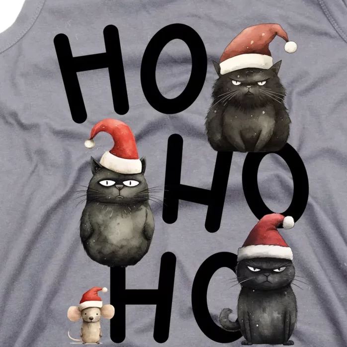 Grumpy Christmas Black Cats In Santa Hats With Mouse Funny Gift Tank Top