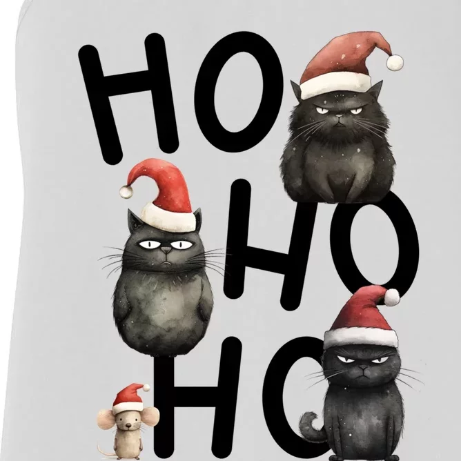 Grumpy Christmas Black Cats In Santa Hats With Mouse Funny Gift Women's Racerback Tank