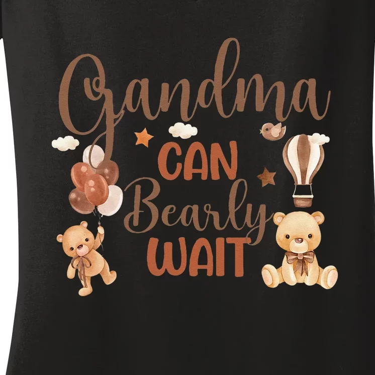 Grandma Can Bearly Wait Bear Gender Neutral Boy Baby Shower Women's V-Neck T-Shirt